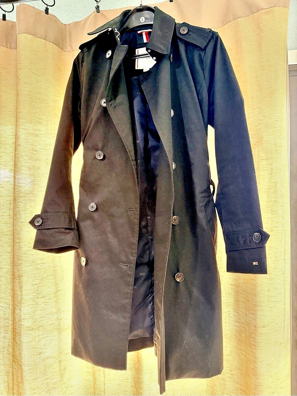 Tommy Hilfiger Double-Breasted Belted Trench Coat Black XS